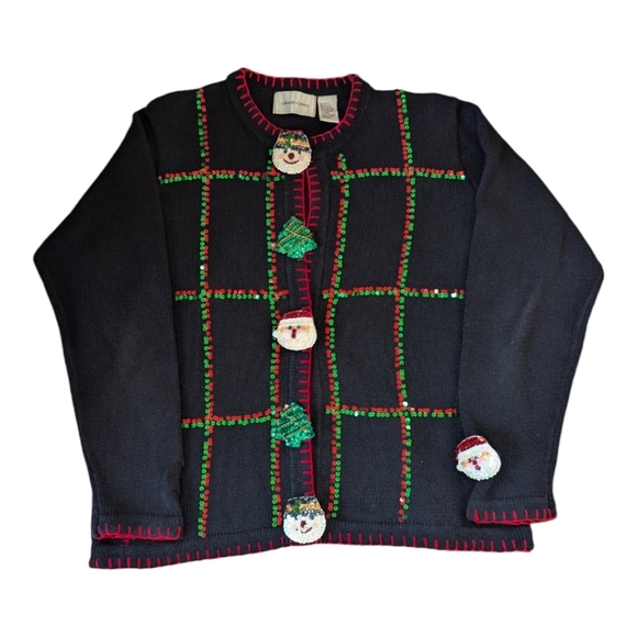 Vintage 90s Sequin Button Christmas Sweater Ugly Christmas Teacher Retro - Picture 1 of 12